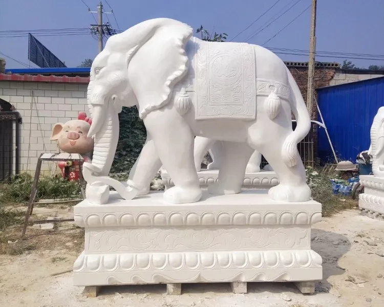 Wholesales Factory Natural Stone Elephant Statue Chinese White Marble Animals Status