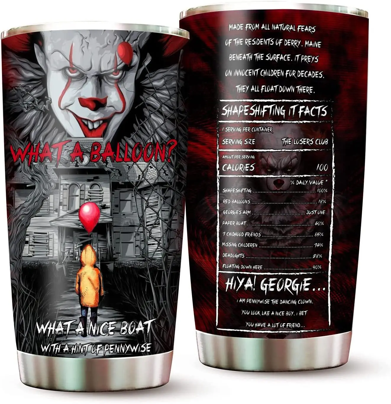 tumbler new arrival custom christmas gift Halloween blood Horror Character Smile Pennywise 20 oz insulated car mugs