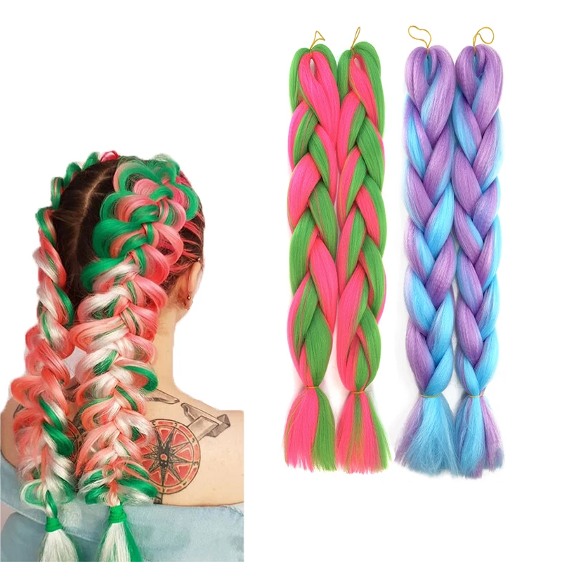 Wholesale 100g 24 Inch Synthetic Jumbo Braiding Hair Crochet Hair Extensions for Women Yaki Ombre Candy Color Braiding Hair