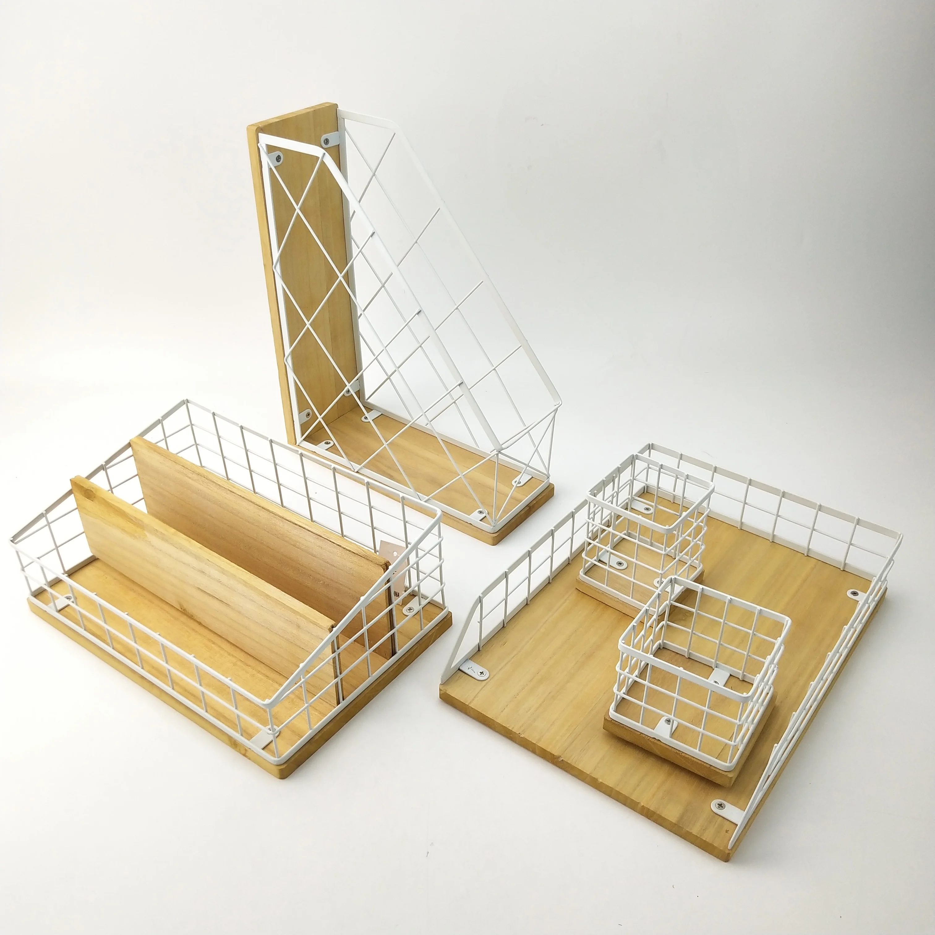 organizadores de oficina Desktop Item Office Accessories for Desk Stationery Holder 5 Pcs Wooden Desk Organizer Metal Office Set