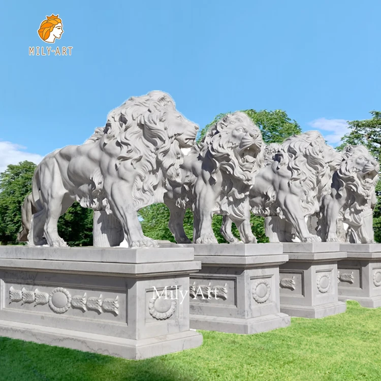 Outdoor Life Size Gate Garden Marble Lion Statues for Front Door Decoration
