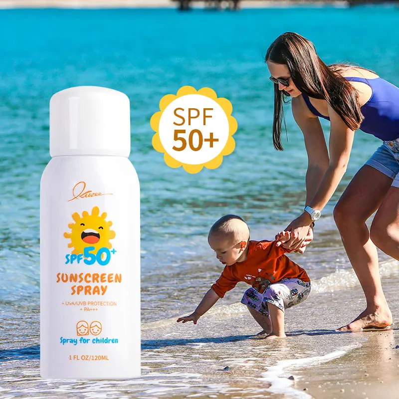 Custom Private Label UV Protection Sun Block Face Body Skin Real Spf 50+ Mineral Baby Sunscreen Spray With Zinc Oxide
