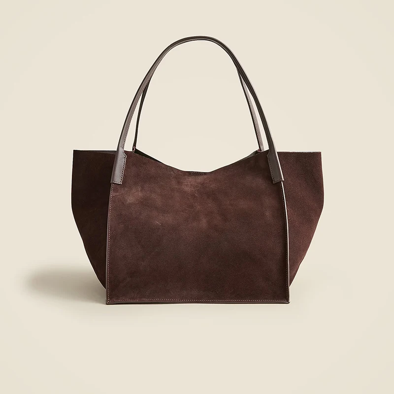 Luxury Ladies Large Custom Brown Shoulder Bucket Hobo Handbag Leather Suede Tote Bag For Women