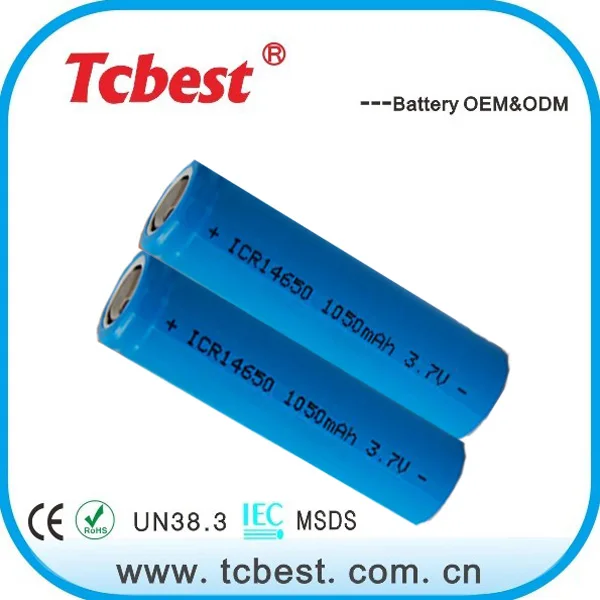 ICR14650 Lithium Ion Rechargeable Battery 3.7V  1050mah for electronic toys,Flashlight, wireless microphone, remote control