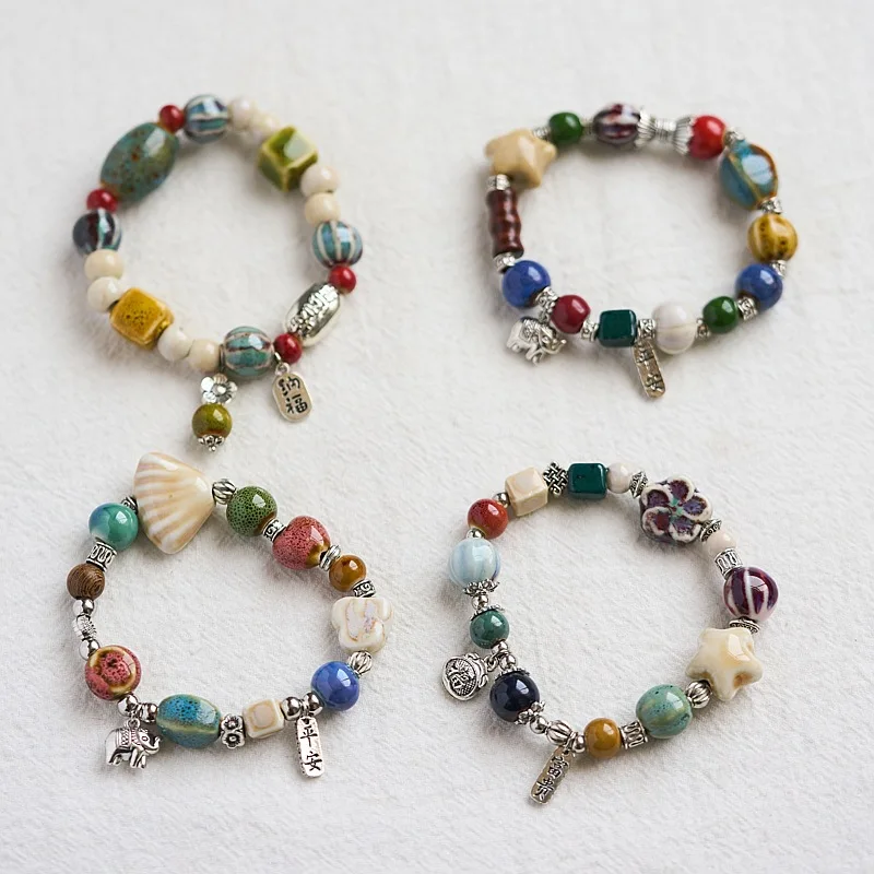 Wholesale Retro Art Sea Animal Fairy Fashion Bracelet Jewelry Multi-Color Multi-Shape Cute Handmade Creative Ceramic Bracelet