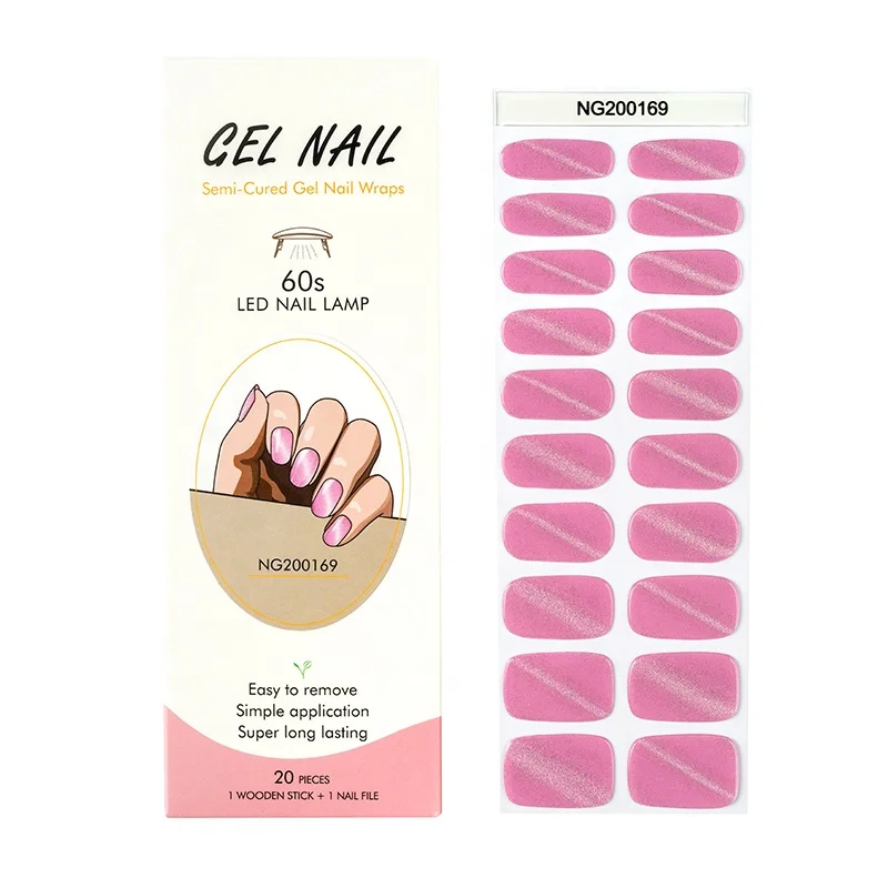 Pink Gel Nail Strips, Cat Eye Pink Full Wrap Gel Nail Polish Sticker, Magnetic Nail Wrap Brighter and Long Lasting Salon Quality