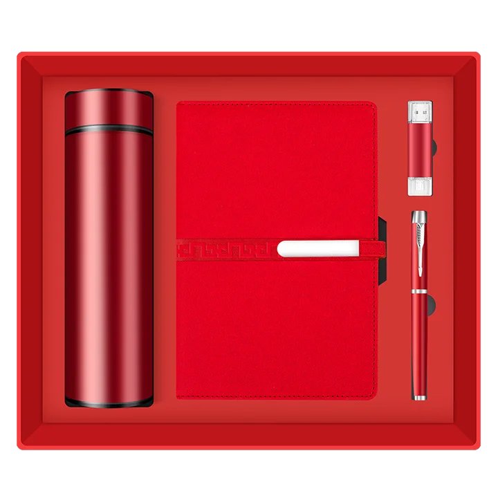 2025 Business Gift Customized Corporate Giveaways A5 Notebook & Vacuum Flask & USB Flash Drive & Pen for Man Women Event