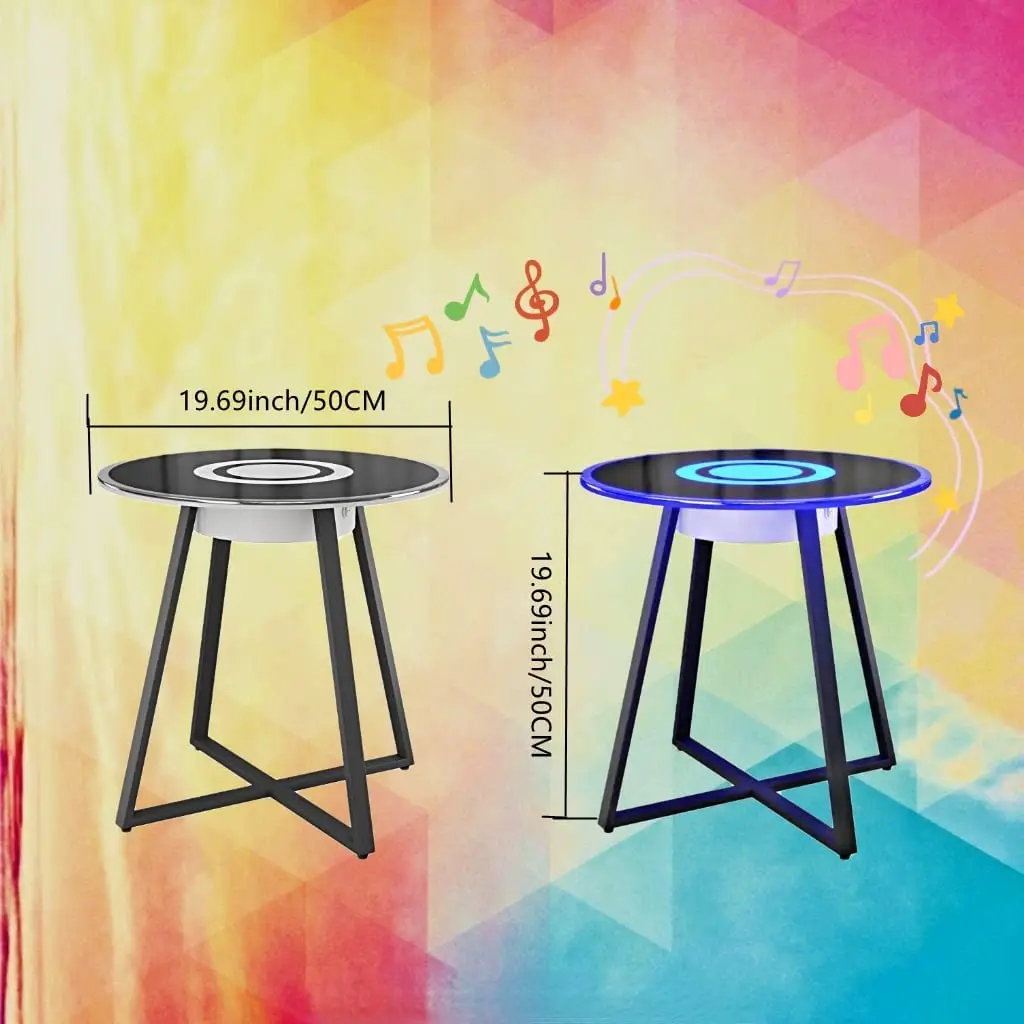 Smart Side Table Bluetooth Speaker with LED Lights and USB Charging Dock