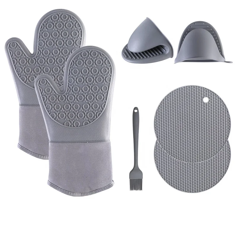 7packs one set silicone kitchen baking utensils sets with 2pcs cotton gloves,2pcs hand clip 2pcs honeycomb pad 1pc brush