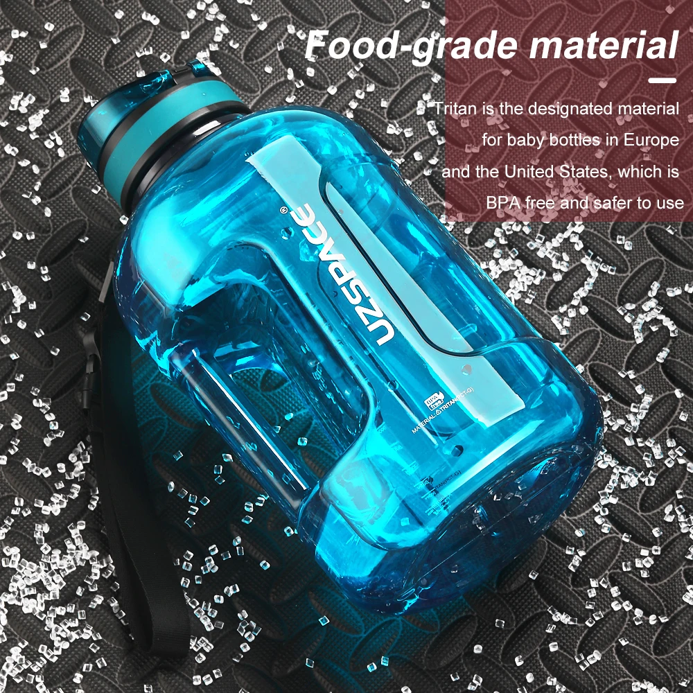 UZSPACE Newest 1700ml uv plastic clear gallon water bottle reusable personalised tritan school cup with handle and flip lid