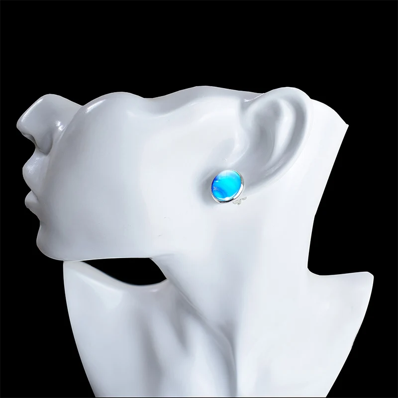 Full Moon Ear Studs Stainless Steel Silver Color New Glass Dome Cabochon Jewelry women men Fashion Space Stud Earrings