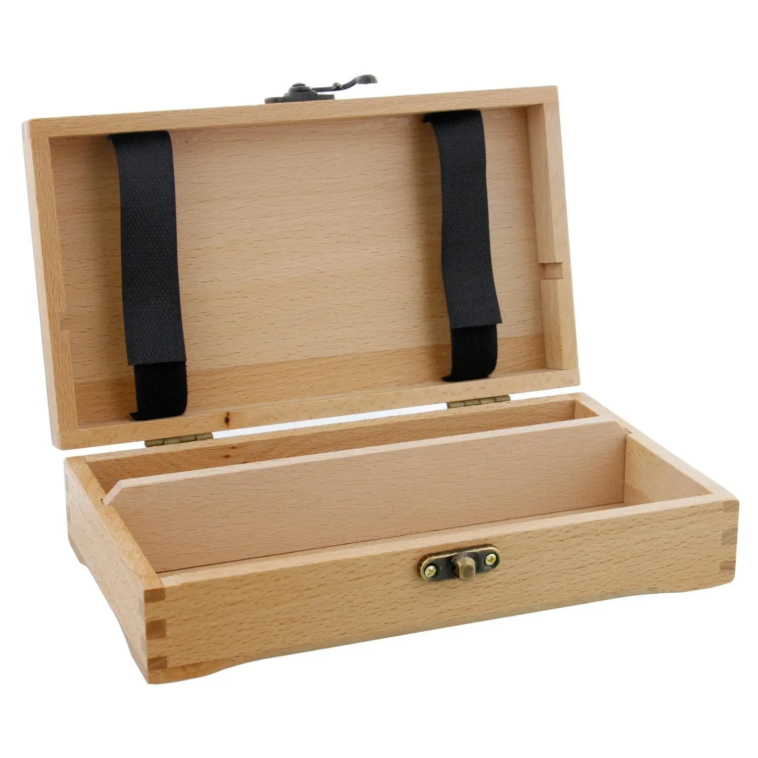 Luxury Wooden Storage Box Small Compartment Beech Wood Artist Tool And Brush Organizer Box With Locking Clasp