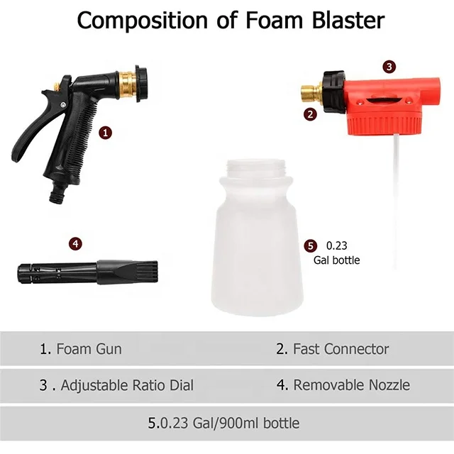 Adjustable Water Pressure & Soap Ratio Dial Car hose end Wash Foam Gun Sprayer bottle