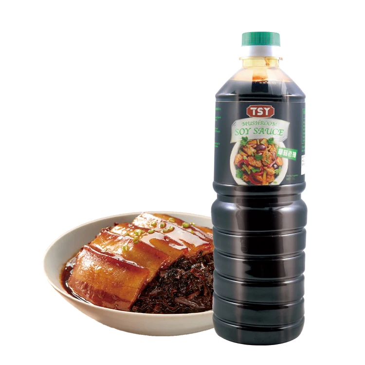 TSY Food OEM Фирменная торговая марка, китайская оптовая продажа, 1 л ПЭТ бутылка 750 г, стеклянная упаковка, низкая соль, гриб, соя, темный превосходный соевый соус