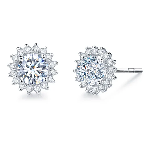 Модные ювелирные изделия 2021 синтетический бриллиант 1ct 2ct Earstuds 925 стерлингового серебра шпильки набор серьги в виде цветов
