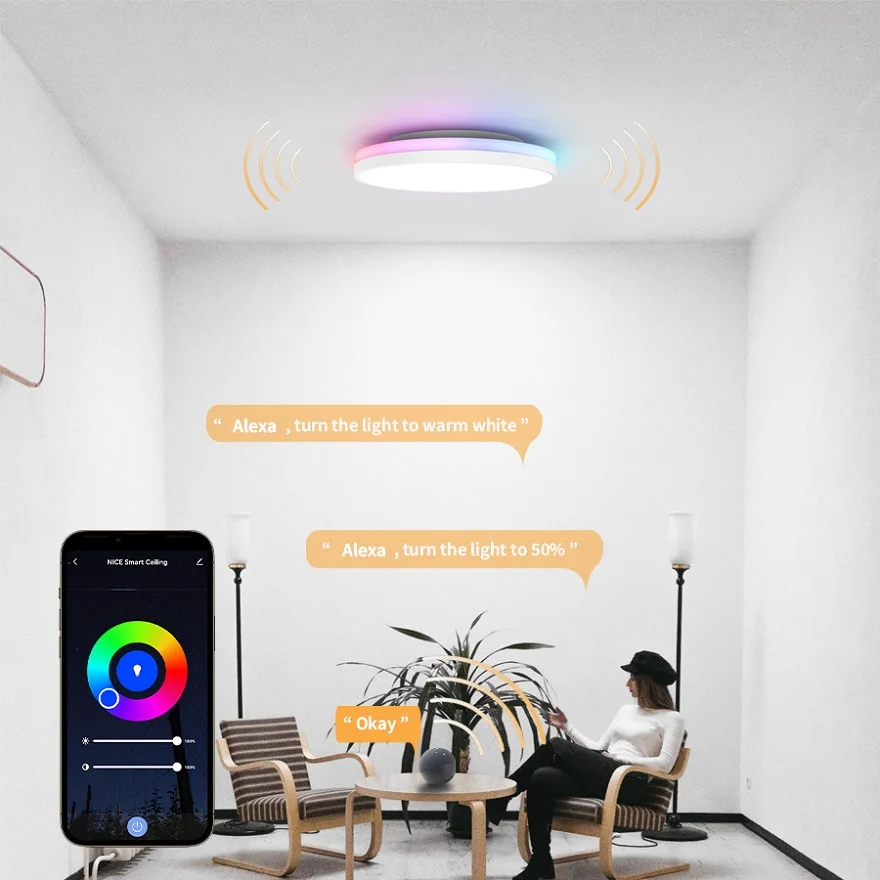 Modern Style Mounted RGBCW Color Tunable Music Speaker LED Ceiling Light  for Living Room Decoration