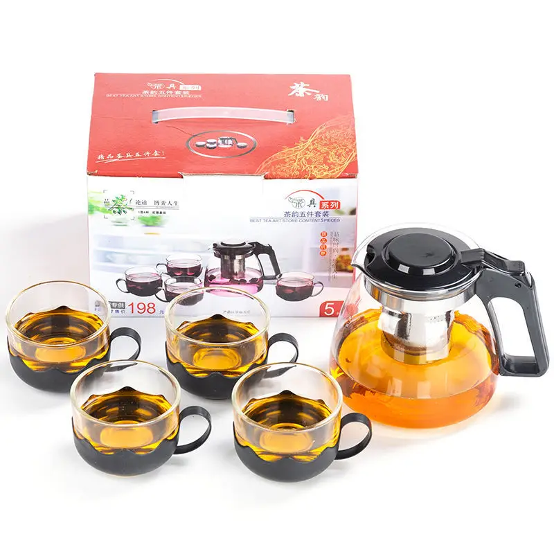 Tea Pot Five Piece Set Heat-resistant Glass Teapot Five Piece Set Kung Fu Flower Pot Set Handy Gift