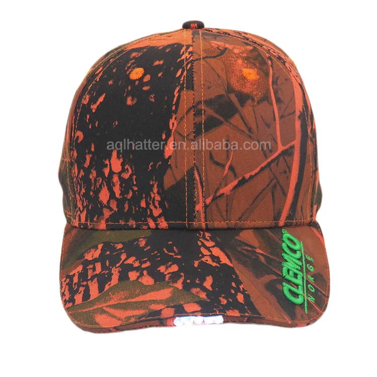 Custom Led  orange camo hunting cap 3d embroidery real tree orange camo hats fashion camouflage fishing hat