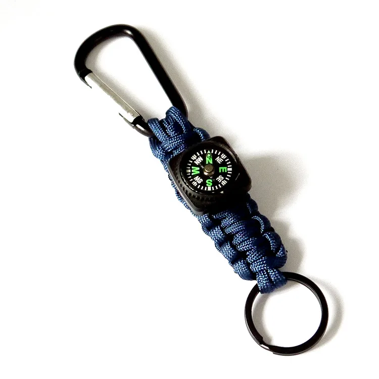 Camping hiking paracord keychain carabiner accessories with compass