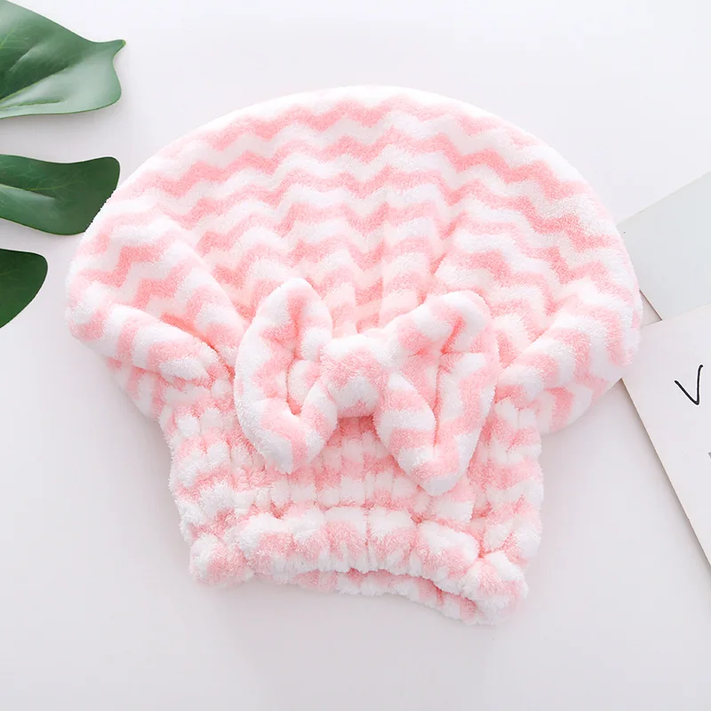 2022 New design wholesale bulk solid stripe super dry hair salon cotton microfiber hair towel with bow