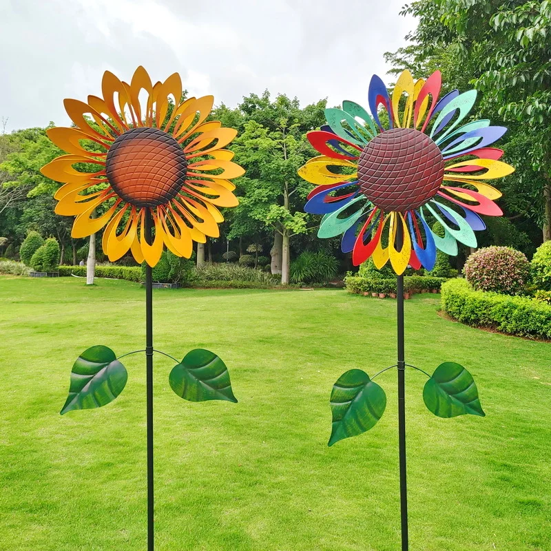 garden ornaments sun flower shape large Metal Wind Spinner for Yard