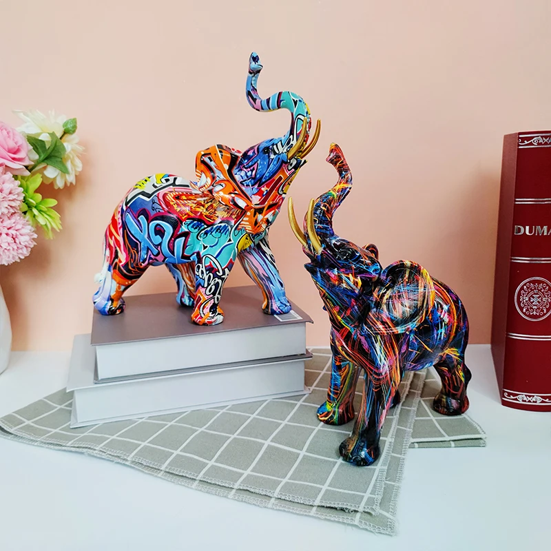 Beautiful High Quality Transfer Printing Animal Figurines Statue Home Decoration in Resin Elephant