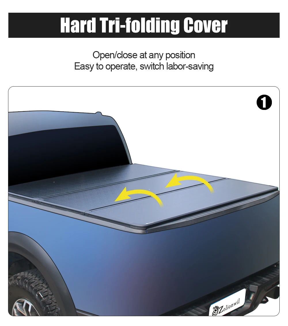 Zolionwil Hard Tri Fold Tonneau Cover Aluminum Roller Lid Pick Up Bed Cover for JMC YUHU 3 5 7