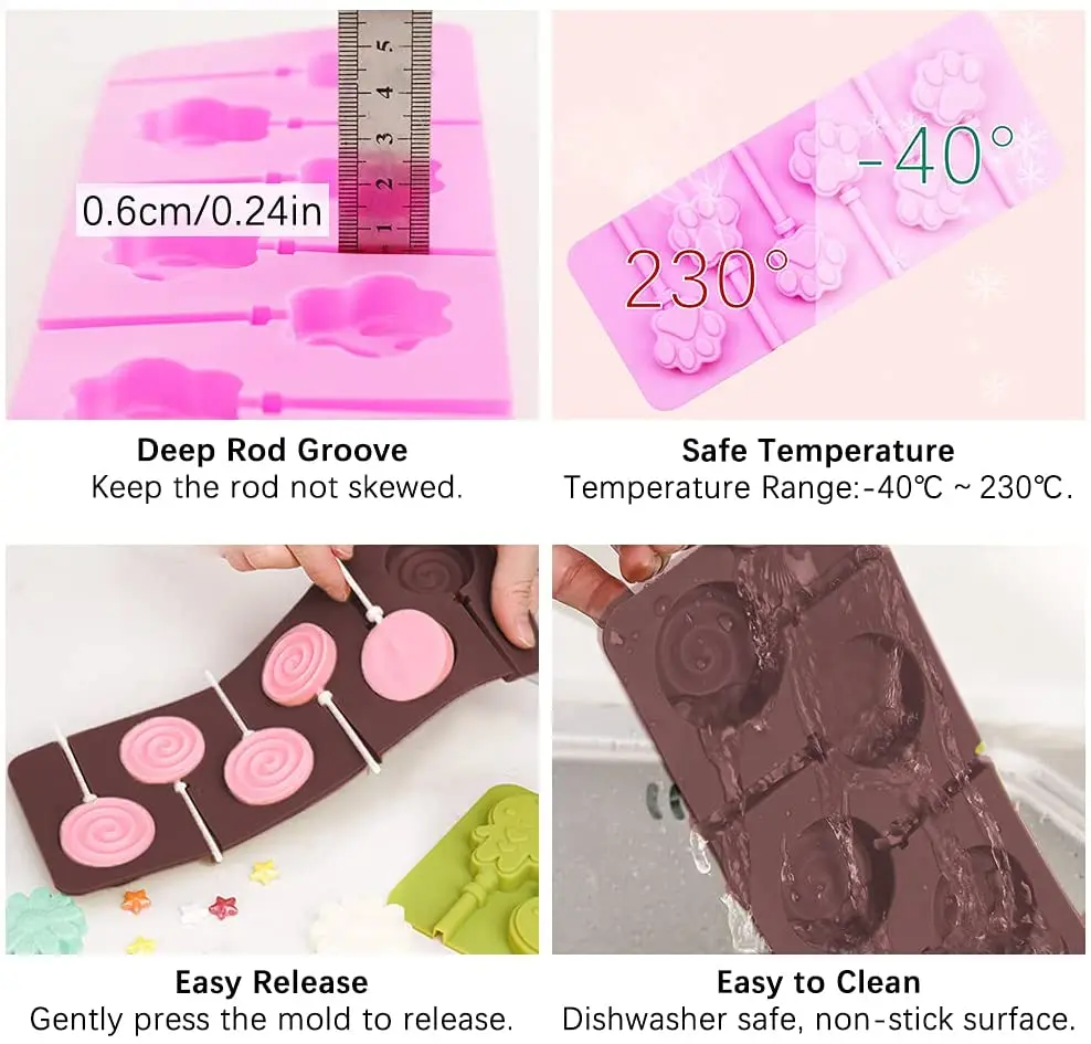 6 cavity spiral silicone hard candy molds round lollipop mold silicone