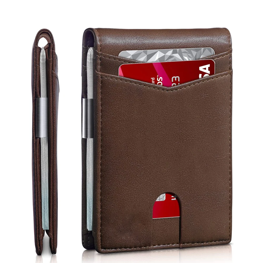 High Quality Slim Minimalist Genuine Leather RFID Blocking Bifold Credit Card Holder Money Clip Wallet For Men
