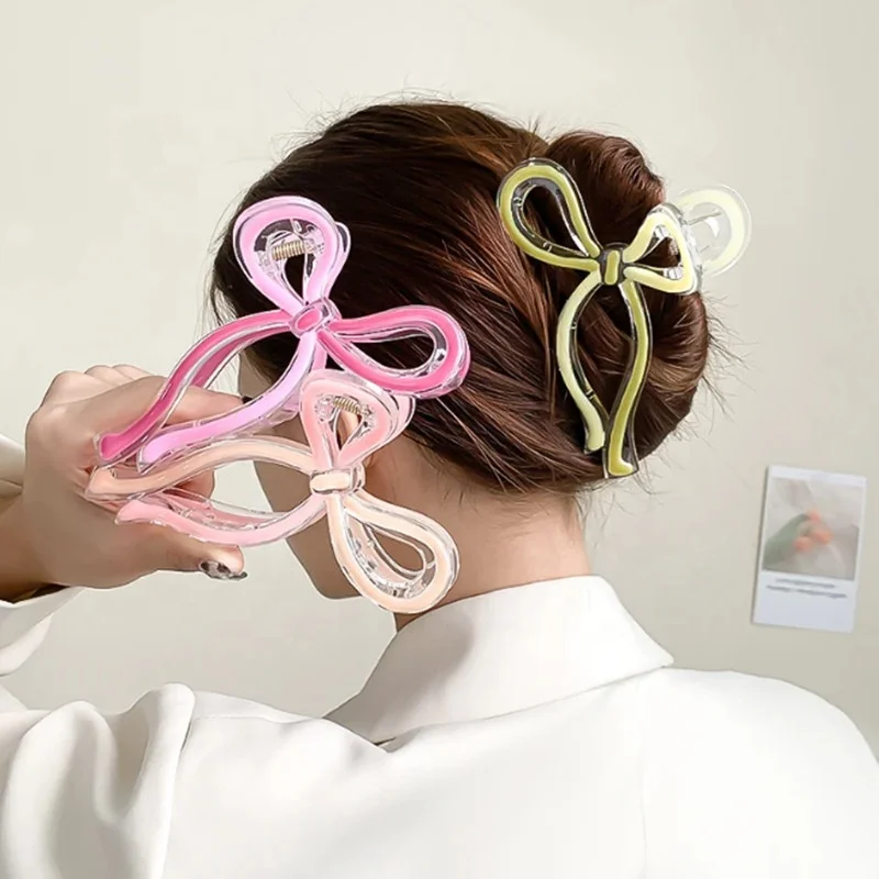 2024 New Crab Hair Clips Women Large Shark Jelly-colored Bow Claw Clips Scissors Shape Clamp Joker Hairpin Girl Hair Accessories