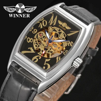 New design high quality automatic self-wind winner mens watches genuine leather watch strap automatic watch mechanical
