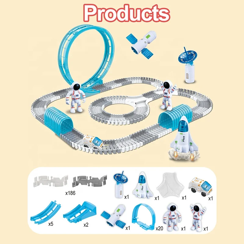 Space Train Track Set  221 PCS DIY Flexible Tracks Play Set  Slot Car Racing Toys Construction Race Track For Boys