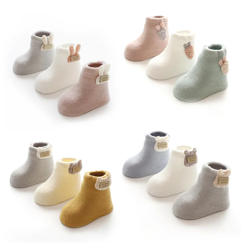 Wholesale hot sale winter thicken warm newborn terry socks cute cartoon warm baby socks