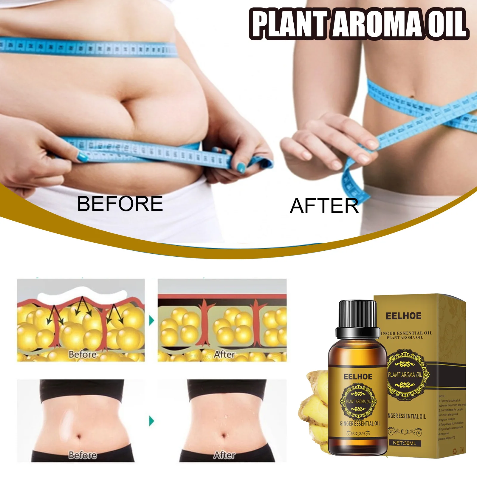 10ml 30ml Weight Loss Belly Fat Thigh Muscles Slimming Essential Oils Body Skin Care Massage Ginger Essential Oil