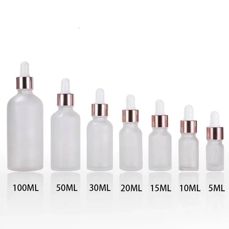 
Hot sale 10 g 15ml 20ml 30ml 50ml 100ml frosted oil essential packaging matte clear dropper bottles gold top 