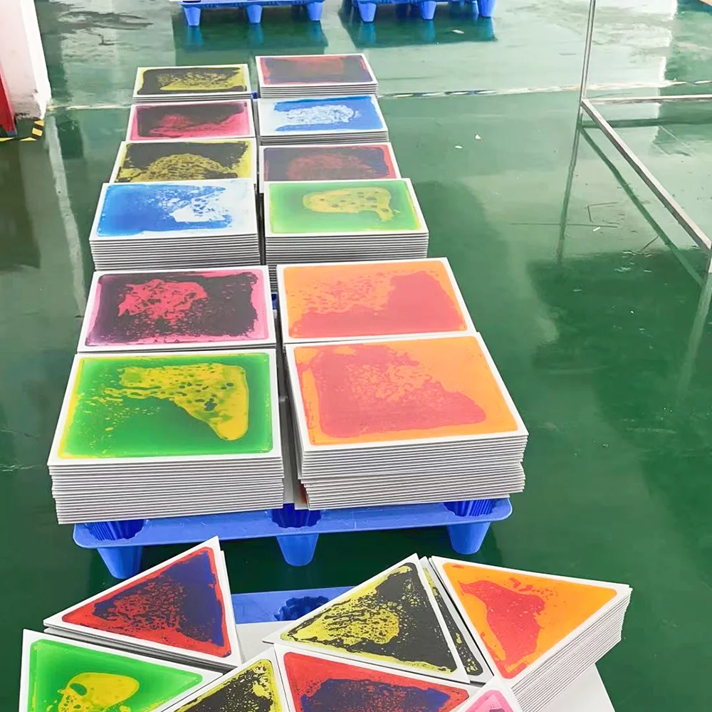 Eco friendly nontoxic color liquid vinyl carpet tile kindergarten PVC Gel Filled Sensory kids play mat