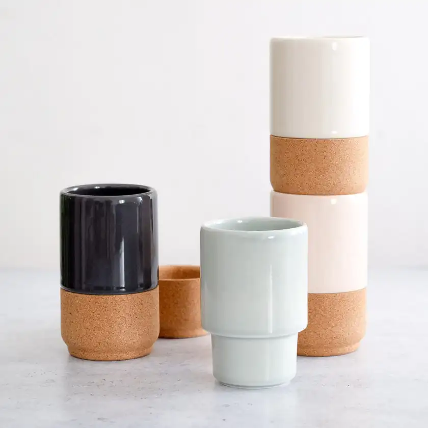 New design eco friendly nordic ceramic water tea coffee mug porcelain custom logo cups with cork base