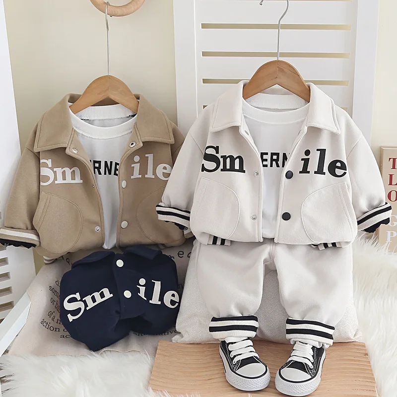 Boys 2024 new autumn set 1-5 years old 4 boys baby 3 clothes baby sports letter three piece set