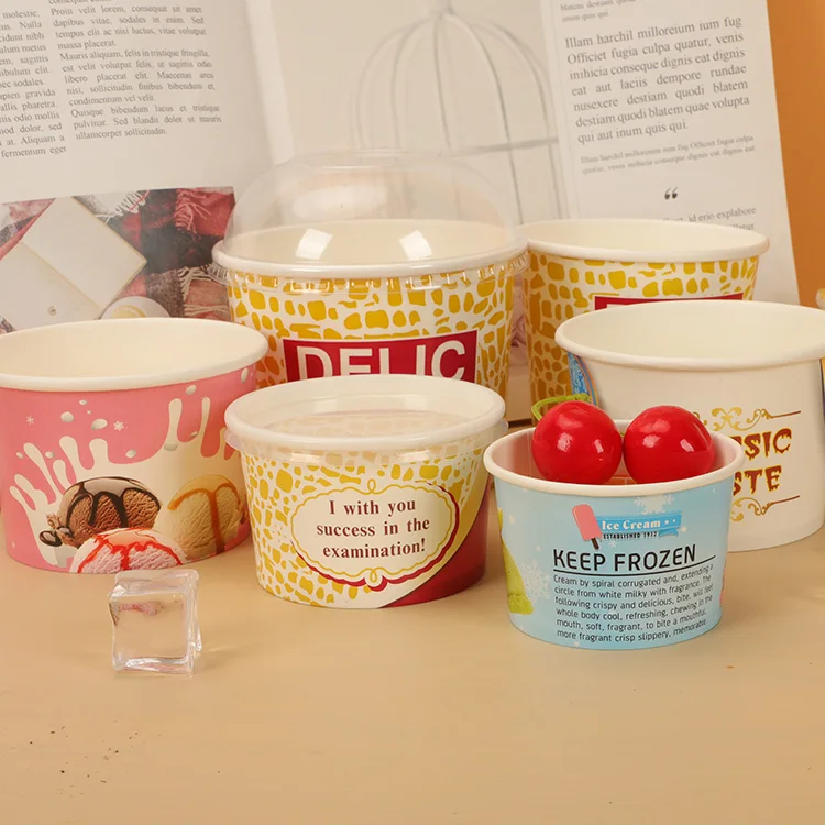 4/5/8/16oz ice cream paper cups for  lids for yogurt dessert take away paper packaging  customized your logo