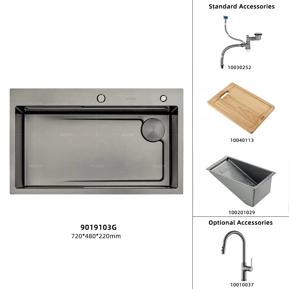 NUOMI CARLOW Handmade Kitchen Sink Set Farmhouse Industrial  Nano Single Bowl Stainless Steel Kitchen Sink For Modern Kitchen