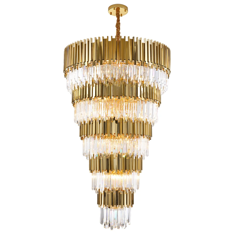 2023 Modern Luxury Led Large Layers Gold Crystal Chandelier  Lights  Luxury Home Decoration for Living Room Stairs Foyer Lobby