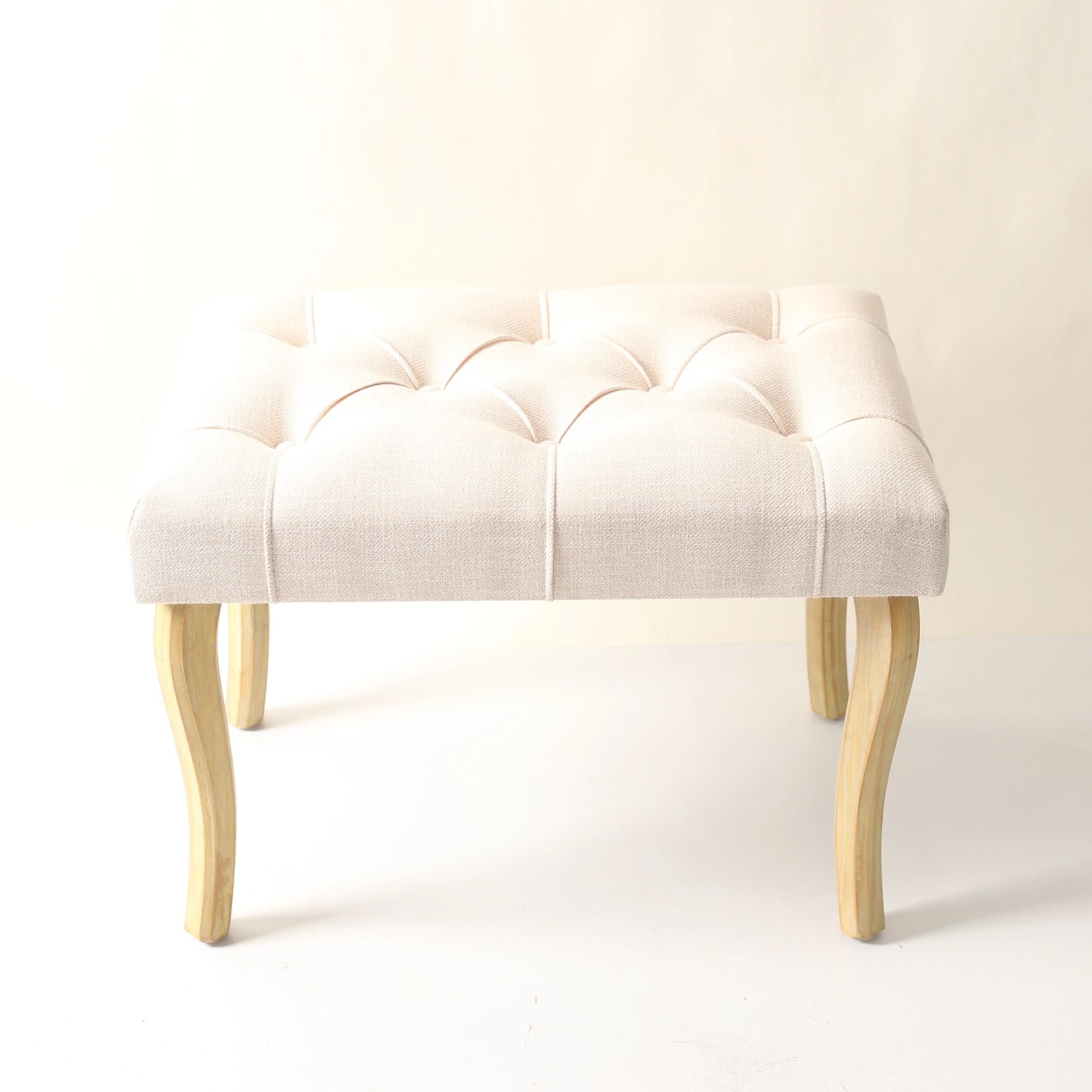 Golden Arts factory home furniture living room modern button flax wooden legs stool ottoman