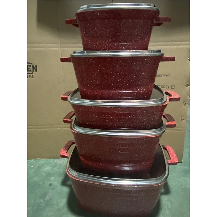 2021 cookware set 14 Pcs granit marble coating die casting non-sitck carsseroles and utensils kitchenware set cook pots