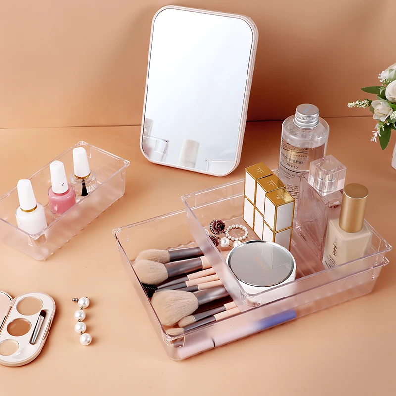 Versatile Clear Storage Box Sets Stackable Desk Storage Bins Plastic Drawer Organizer Trays