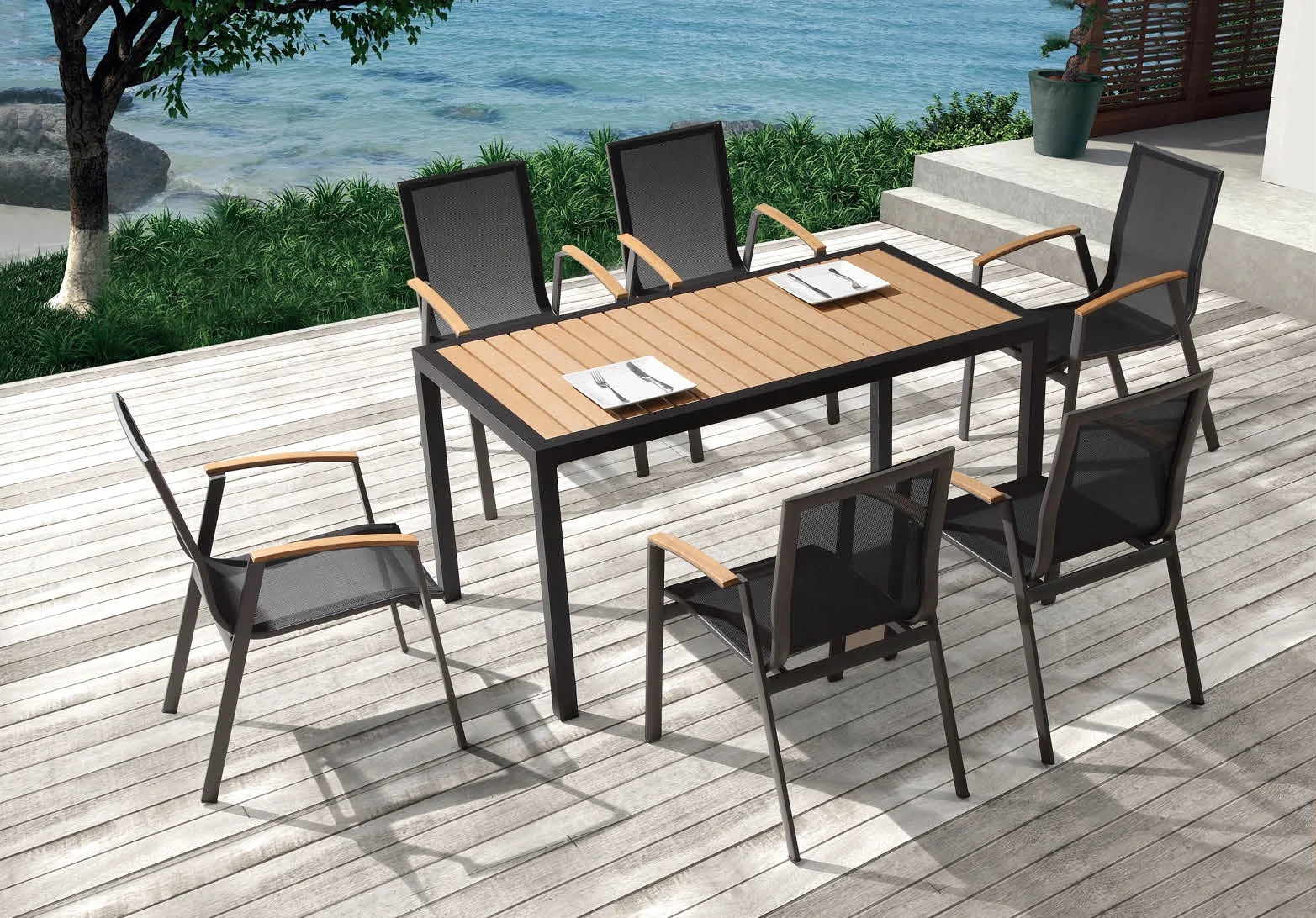 Weather Proof Poly Wood Aluminium Outdoor Furniture Set