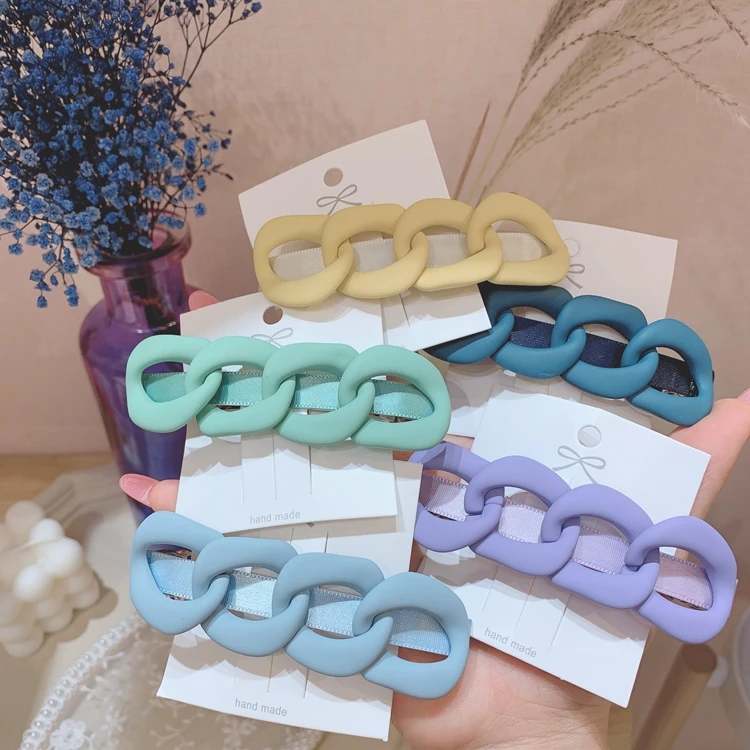 
Acrylic Duckbill Hair Clip Chain New Fashion for Women Circular Marbling Candy Color Hair Accessories Shape Metal Customized OPP 