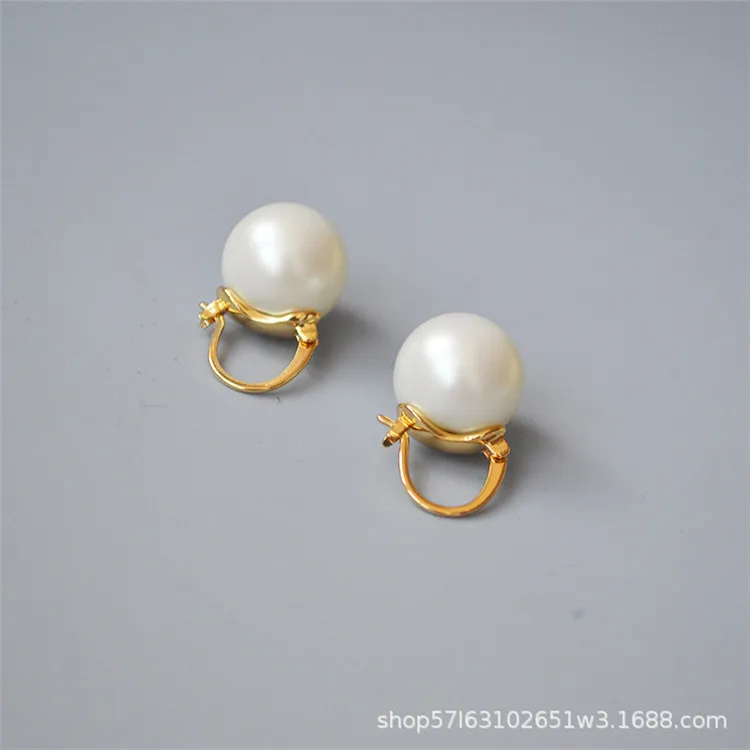 QiCai Korean Simple Style Freshwater Pearl Brass Hoop Pear Earrings For Women