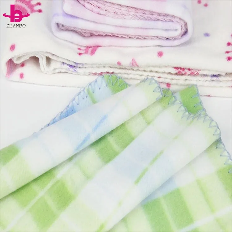 Rotary Screen Printing Simple Plaid Printed Polar Fleece Baby Blanket/ Knitted Soft Touch Baby Blanket