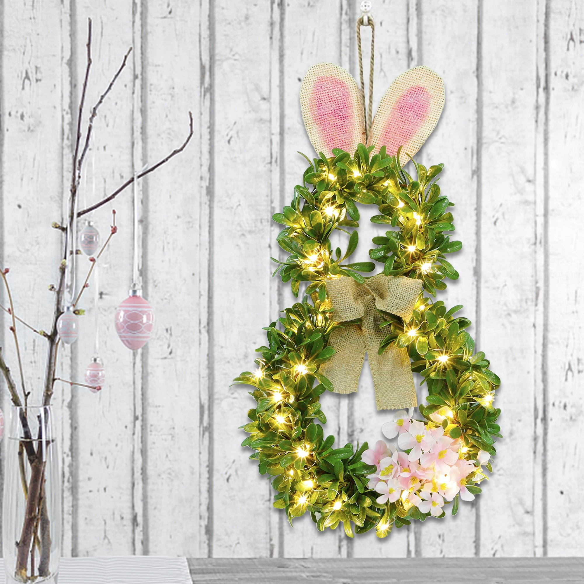 Artificial Easter Bunny Wreath Spring Season Front Door Hanging Decorations
