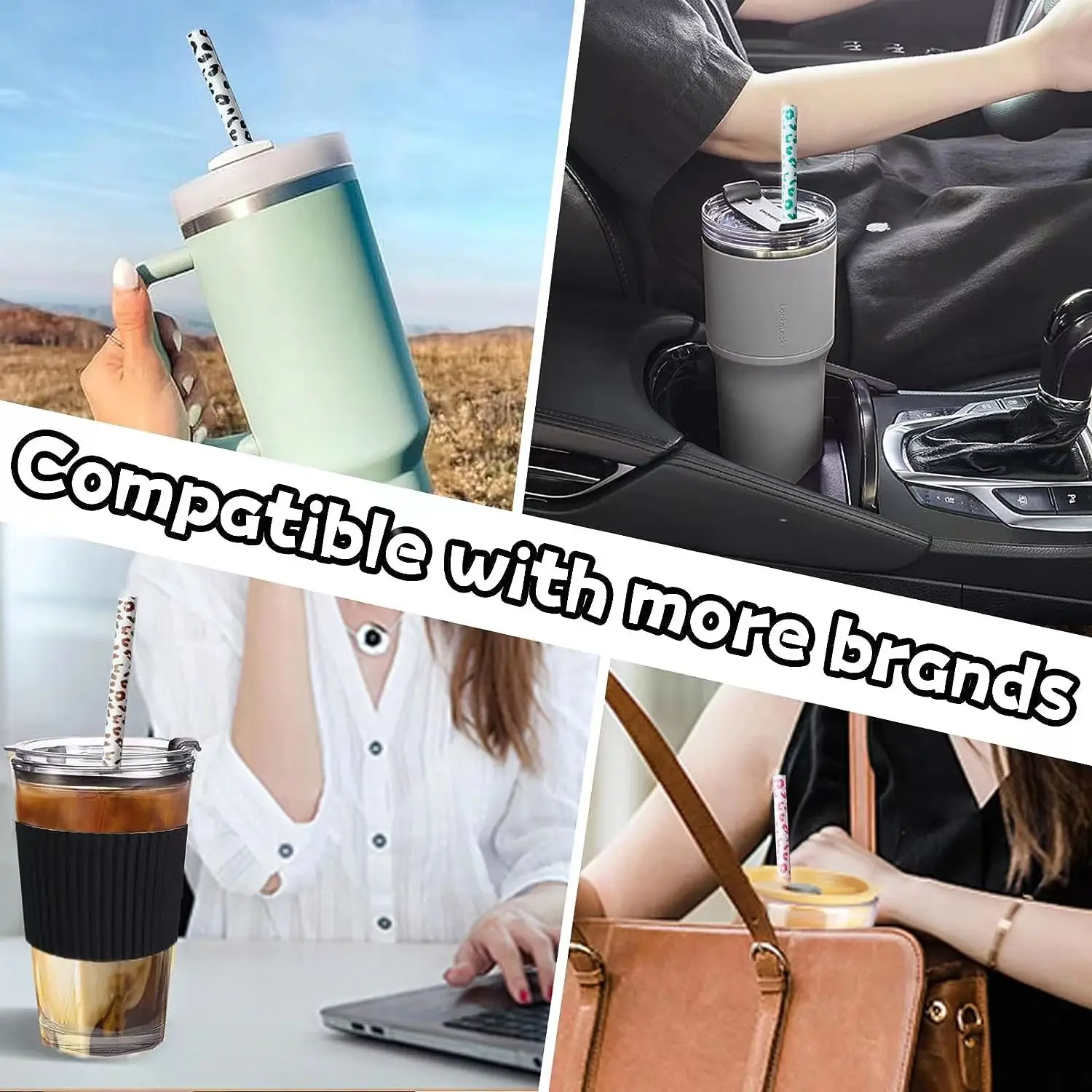 Food grade silicone straws individually packaged 4pcs/pack drinking straws leopard print cactus print reusable straws